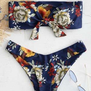Knot Floral Bandeau Bikini Set